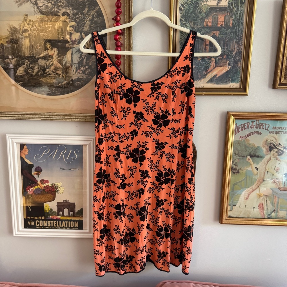 Vintage Floral Orange and Black Dress